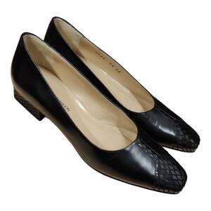 JOEL PARKER Black Italian Leather Low-Heel Pumps Heels Size 5.5 AA (Narr…